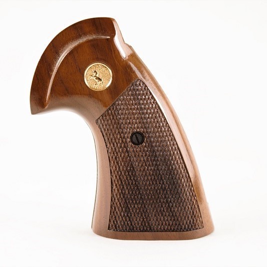 Checkered Hardwood Grips For Colt Python (I & E Frame) – With Medallion (Fits Pre-2022 Models)