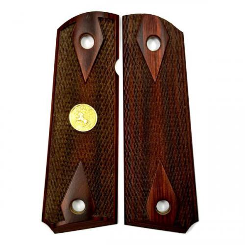 1911 Grip Rosewood Laminate Double Diamond Checkered, Mixed Sides***