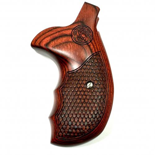 Smith and Wesson N Frame Revolver Grips Round Butt Rosewood S&W Logo Fish Scale TexturedCheckering